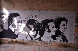 This photograph taken on December 8, 2015 shows graffiti painted on the walls of a hall at the Beatles ashram, as the former ashram of the self-styled guru Maharishi Mahesh Yogi is known, in Rishikesh.  An abandoned spiritual retreat in northern India where The Beatles famously learned to meditate has been opened to the public, with plans to turn it into a touristy yoga centre, on December 8, 2015.  AFP PHOTO / AFP / STR        (Photo credit should read STR/AFP via Getty Images)